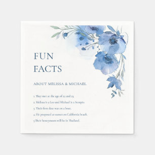 Blue Watercolor Flowers Fun Facts Wedding Napkins