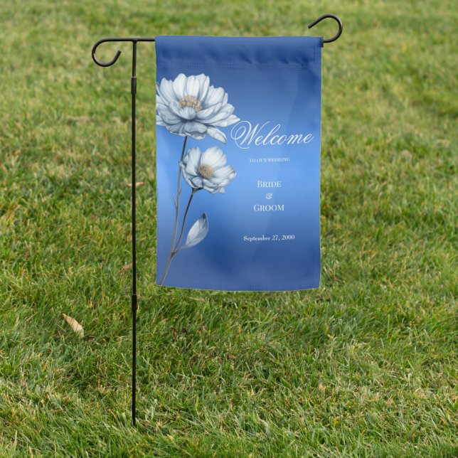 Blue Watercolor Flowers Garden Flag (In SItu)