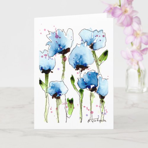 Blue Watercolor Flowers Greeting Card