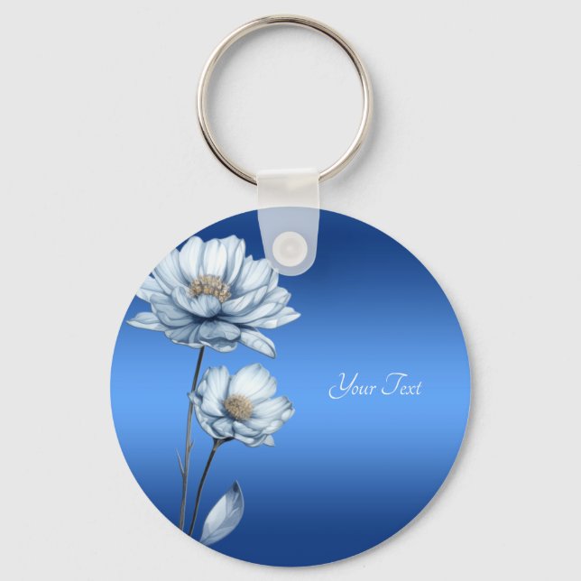 Blue Watercolor Flowers Keychain (Front)