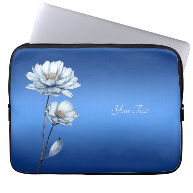 Blue Watercolor Flowers Laptop Sleeve (Front)