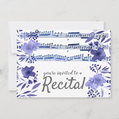 blue watercolor flowers music recital invitation