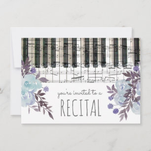 blue watercolor flowers music recital invitation