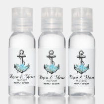Blue watercolor flowers nautical anchor wedding hand sanitizer