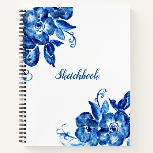 Blue Watercolor Flowers Notebook