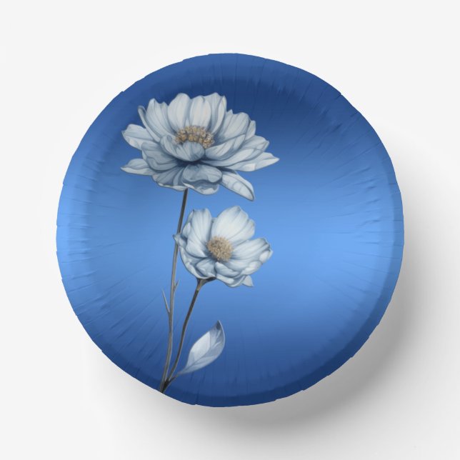 Blue Watercolor Flowers Paper Bowls (Front)