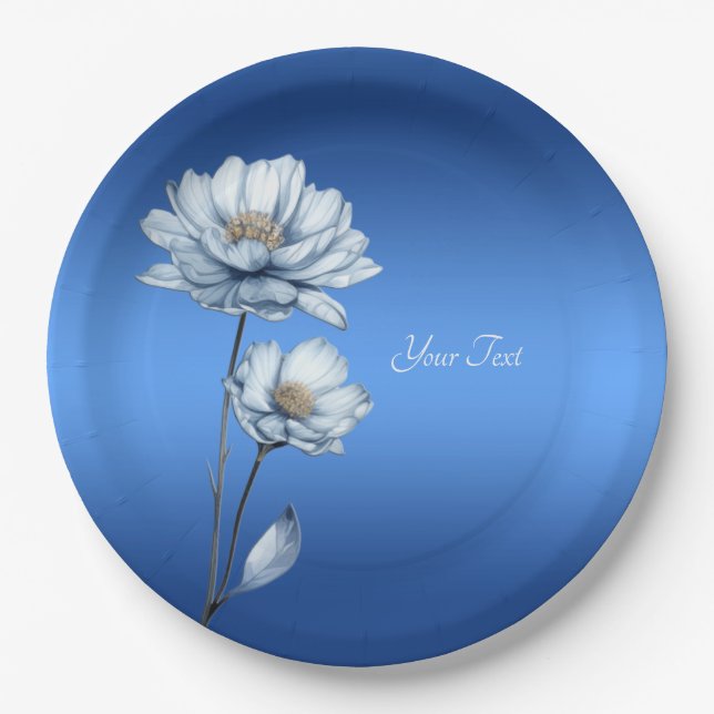 Blue Watercolor Flowers Paper Plate (Front)