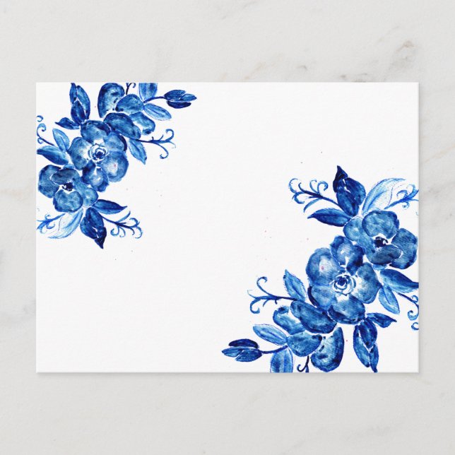 Blue Watercolor Flowers Postcard (Front)