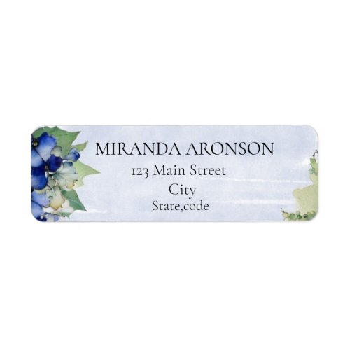 Blue Watercolor Flowers Return Address Label