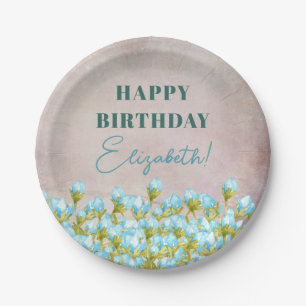 Blue Watercolor Flowers Rustic Background Paper Plates