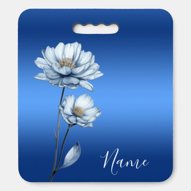 Blue Watercolor Flowers Stadium Seat Cushion (Front Vertical)