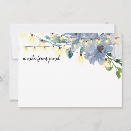 Blue Watercolor Flowers  String Lights Note Card