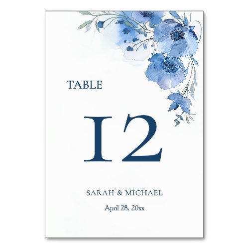 Blue Watercolor Flowers  Table Number