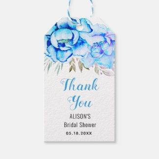 Blue watercolor flowers Thank you bridal shower  Gift Tags