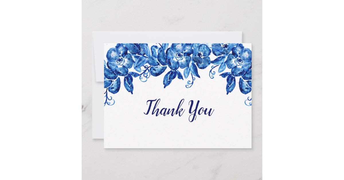 Blue Watercolor Flowers Thank You Card | Zazzle