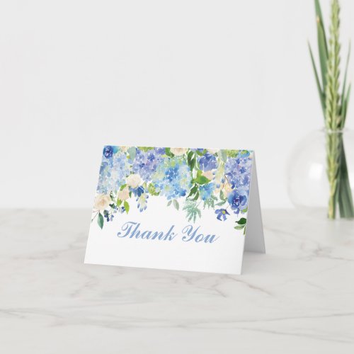 Blue Watercolor Flowers Thank You Note Card