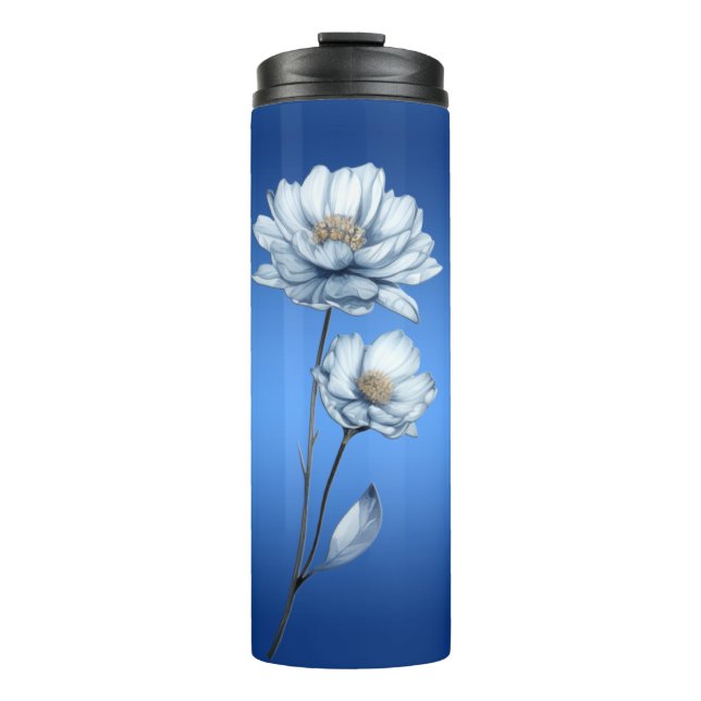Blue Watercolor Flowers Thermal Tumbler (Front)