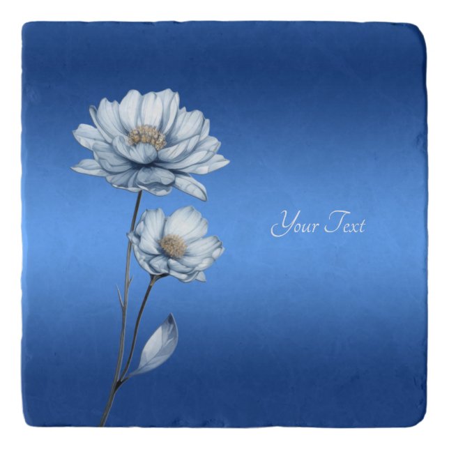 Blue Watercolor Flowers Trivet (Front)