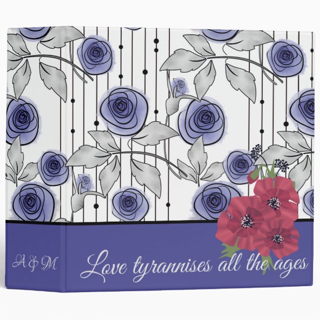Blue, watercolor flowers, watercolor flowers 3 ring binder (Front/Spine)