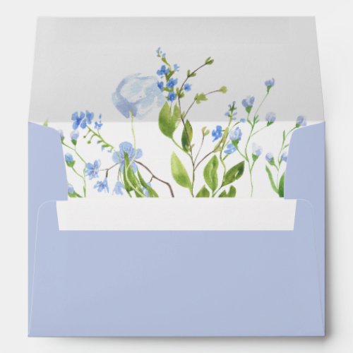 Blue Watercolor Flowers Wedding Envelope