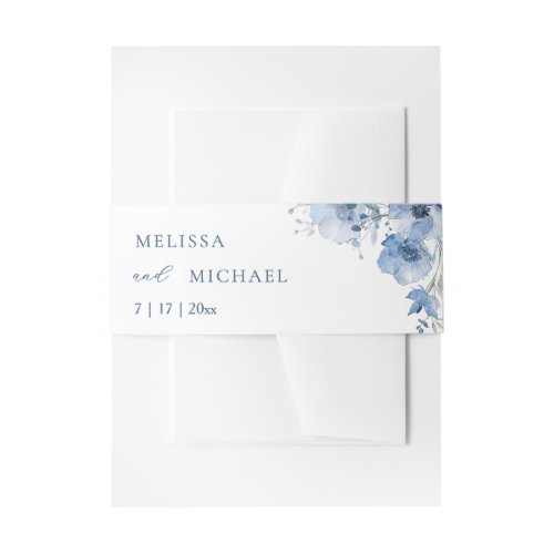 Blue Watercolor Flowers Wedding Invitation Belly Band