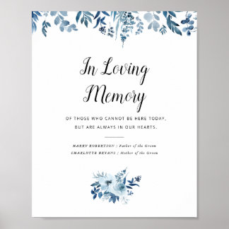 blue watercolor flowers wedding memorial sign