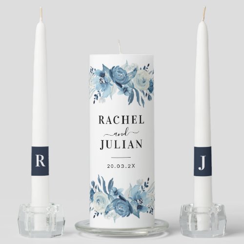 blue watercolor flowers wedding unity candle set