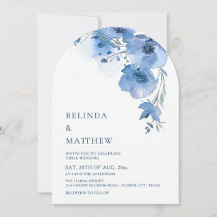 Blue Watercolor Flowers White Arch Invitation