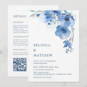 Blue Watercolor Flowers White Arch Invitation