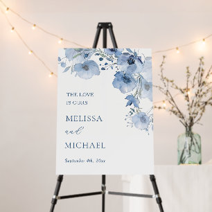 Blue Watercolor Flowers White Foam Board