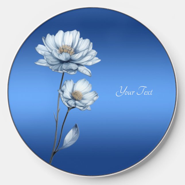Blue Watercolor Flowers Wireless Charger (Front)