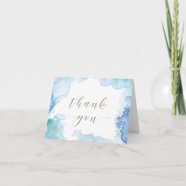 Blue Watercolor Folded Wedding Thank You Card (Front)