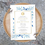 Blue Watercolor Foliage Bar Mitzvah Bat Mitzvah Invitation<br><div class="desc">Featuring delicate blue watercolor leaves and an elegant gold star of David,  this chic bar or bat mitzvah invitation can be personalized with your special event details. Designed by Thisisnotme©</div>