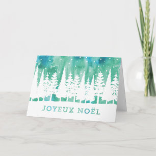Blue Watercolor Forest French Christmas Card