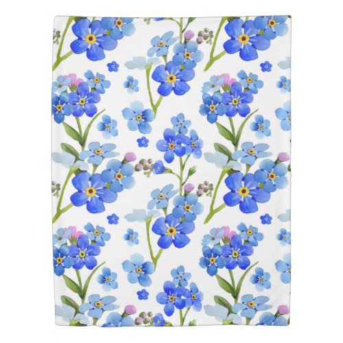 Blue Watercolor Forget_me_not Flowers Duvet Cover