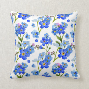 Blue Watercolor Forget-me-not Flowers Throw Pillow