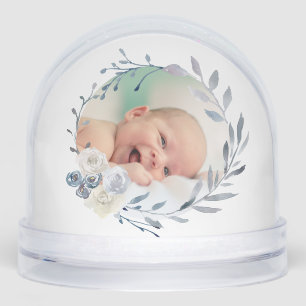blue watercolor frame Baptism thank you  Snow Globe