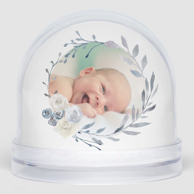 blue watercolor frame Baptism thank you  Snow Globe (Front)