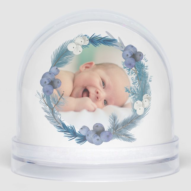 blue watercolor frame Baptism thank you  Snow Globe (Front)