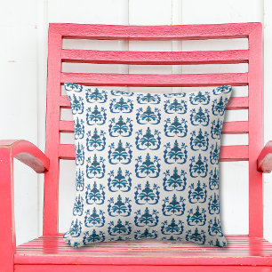Blue Watercolor French Toile Pattern Throw Pillow