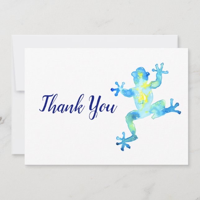 Blue Watercolor Frog Thank You Card (Front)