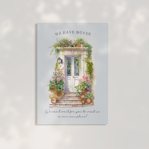 Blue Watercolor Front Door new address Announcement Postcard