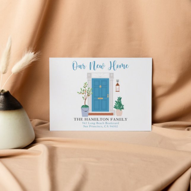 Blue Watercolor Front Door We Have Moved Postcard (Creator Uploaded)