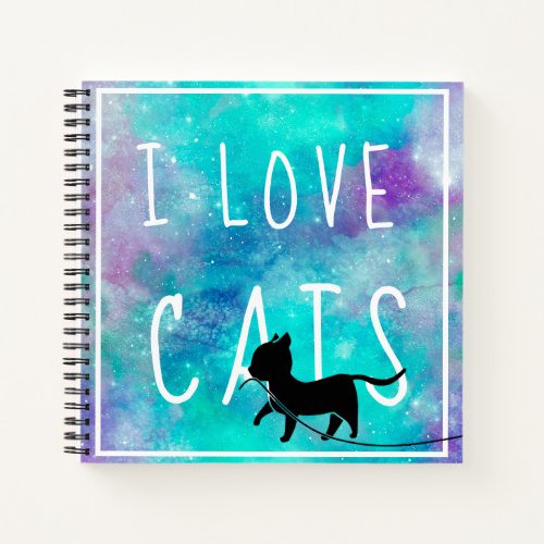 Blue Watercolor Galaxy I Love Cat Lover Drawing Notebook
