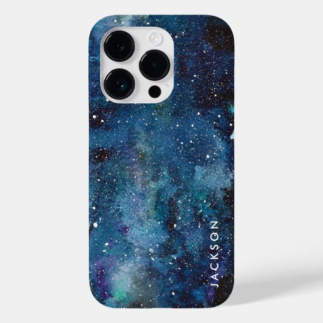 Blue Watercolor Galaxy Space Stars Name Case-Mate iPhone Case (Back)