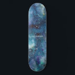 Blue Watercolor Galaxy Space Stars Name Skateboard<br><div class="desc">Blue Watercolor Galaxy Stars Space skateboard is out of this world with a blue,  purple,  teal and black swirled watercolor effect,  plus your name.</div>