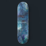 Blue Watercolor Galaxy Space Stars Name Skateboard<br><div class="desc">Blue Watercolor Galaxy Stars Space skateboard is out of this world with a blue,  purple,  teal and black swirled watercolor effect,  plus your name.</div>
