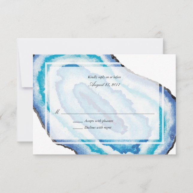 Blue Watercolor Geodes Wedding RSVP Card (Front)