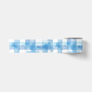 Blue Watercolor Gingham Satin Ribbon