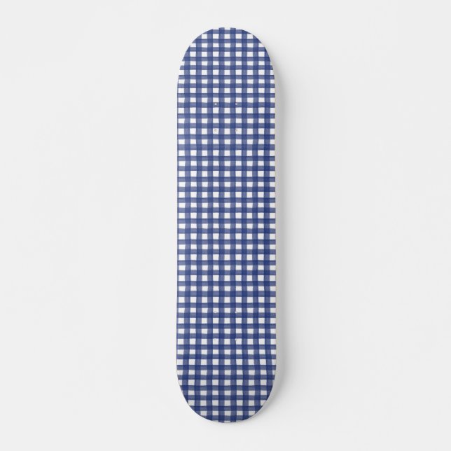 Blue Watercolor Gingham Skateboard (Front)